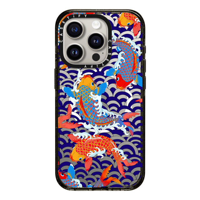 Marta Olga Klara x CASETiFY iPhone 15 Pro ケース ブラック インパクトケース MagSafe対応 koi fish Japanese tattoo style transparent pattern