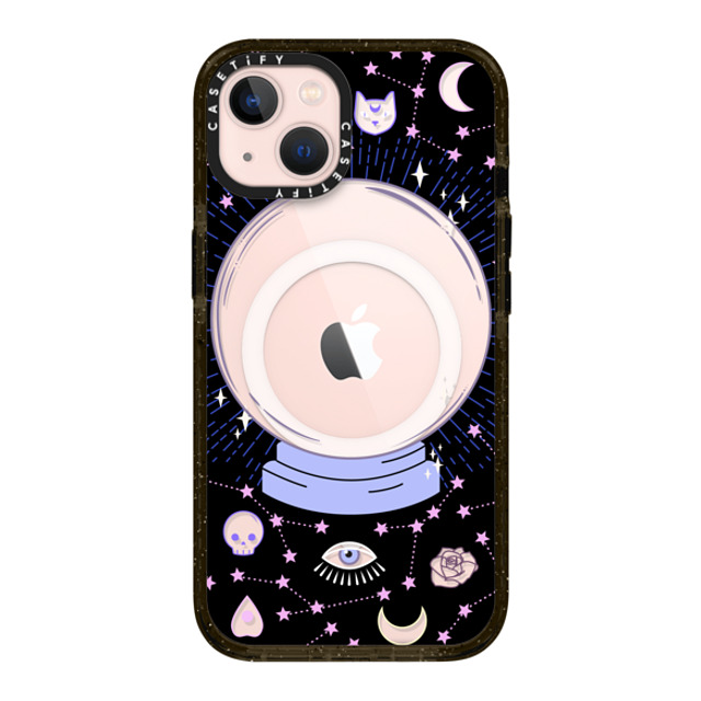 Marta Olga Klara x CASETiFY iPhone 13 ケース ブラック インパクトケース MagSafe対応 Crystal ball on black background / mystical, magical, dreamy pattern