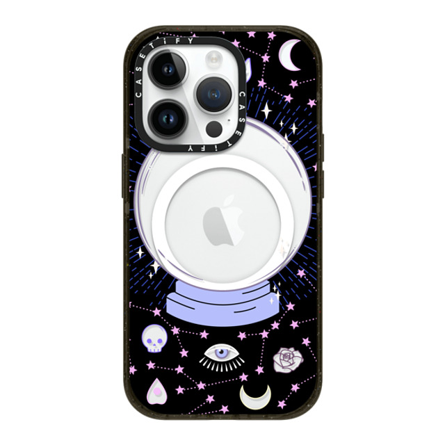 Marta Olga Klara x CASETiFY iPhone 14 Pro ケース ブラック インパクトケース MagSafe対応 Crystal ball on black background / mystical, magical, dreamy pattern