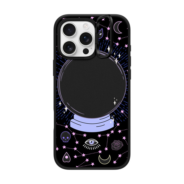 Marta Olga Klara x CASETiFY iPhone 16 Pro Max ケース マットブラック インパクトリングスタンドケース MagSafe対応 Crystal ball on black background / mystical, magical, dreamy pattern