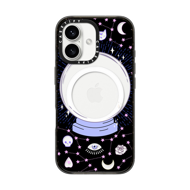 Marta Olga Klara x CASETiFY iPhone 16 ケース ブラック インパクトケース MagSafe対応 Crystal ball on black background / mystical, magical, dreamy pattern