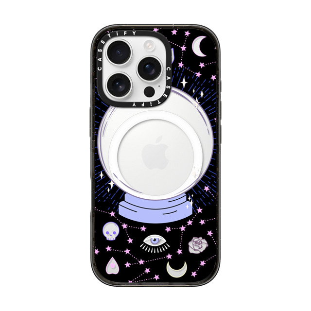 Marta Olga Klara x CASETiFY iPhone 16 Pro ケース ブラック インパクトケース MagSafe対応 Crystal ball on black background / mystical, magical, dreamy pattern