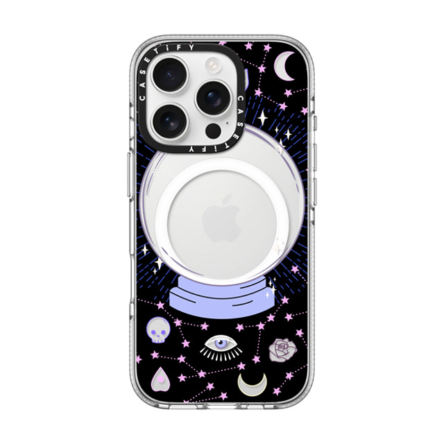 Marta Olga Klara x CASETiFY iPhone 16 Pro ケース クリア クリア ケース MagSafe対応 Crystal ball on black background / mystical, magical, dreamy pattern