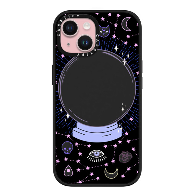 Marta Olga Klara x CASETiFY iPhone 15 ケース マットブラック インパクトケース MagSafe対応 Crystal ball on black background / mystical, magical, dreamy pattern