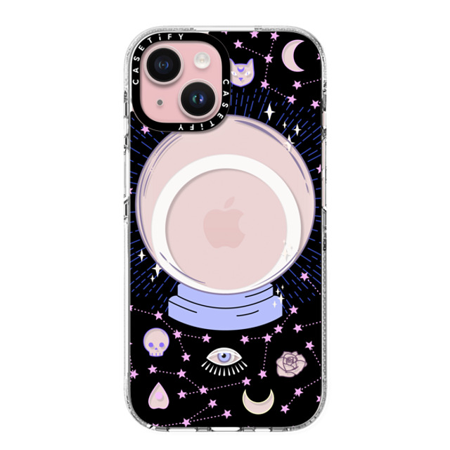 Marta Olga Klara x CASETiFY iPhone 15 ケース クリア クリア ケース MagSafe対応 Crystal ball on black background / mystical, magical, dreamy pattern