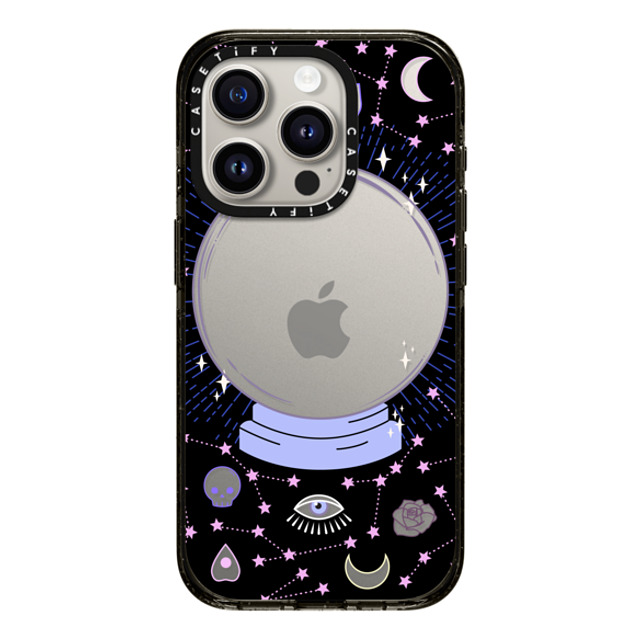 Marta Olga Klara x CASETiFY iPhone 15 Pro ケース ブラック インパクトケース Crystal ball on black background / mystical, magical, dreamy pattern