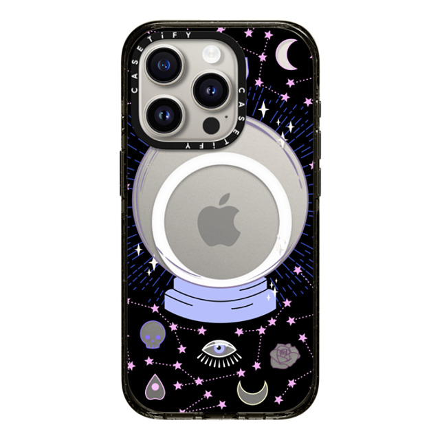 Marta Olga Klara x CASETiFY iPhone 15 Pro ケース ブラック インパクトケース MagSafe対応 Crystal ball on black background / mystical, magical, dreamy pattern