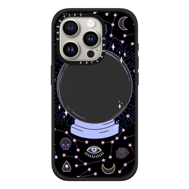 Marta Olga Klara x CASETiFY iPhone 15 Pro ケース マットブラック インパクトケース MagSafe対応 Crystal ball on black background / mystical, magical, dreamy pattern