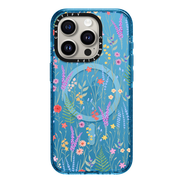 Marta Olga Klara x CASETiFY iPhone 15 Pro Case Floral Cyan Blue Impact Case MagSafe Compatible the meadow / floral watercolor illustration pattern on clear background Back to School Marta Olga Klara x CASETiFY iPhone 15 Pro Case Floral Cyan Blue Impact Case MagSafe Compatible the meadow / floral watercolor illustration pattern on clear background Back to School