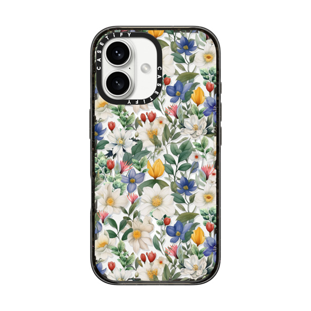 Marta Olga Klara x CASETiFY iPhone 16 ケース ブラック インパクトケース MagSafe対応 watercolour floral pattern