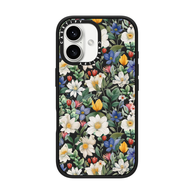 Marta Olga Klara x CASETiFY iPhone 16 ケース マットブラック インパクトケース MagSafe対応 watercolour floral pattern