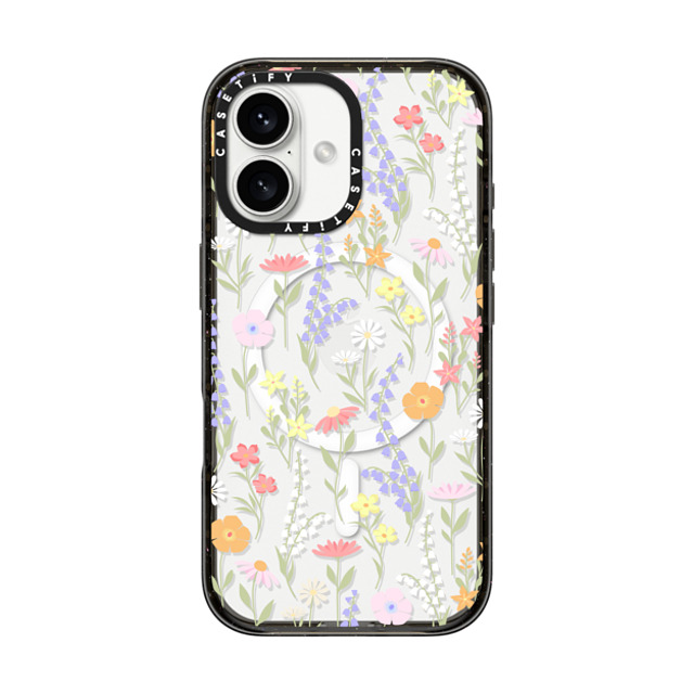 Marta Olga Klara x CASETiFY iPhone 16 ケース ブラック インパクトケース MagSafe対応 cute little floral / pastel flowers pattern