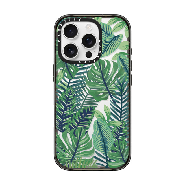 Marta Olga Klara x CASETiFY iPhone 16 Pro ケース Nature ブラック インパクトケース Green jungle floral on transparent background Back to School Marta Olga Klara x CASETiFY iPhone 16 Pro ケース Nature ブラック インパクトケース Green jungle floral on transparent background Back to School
