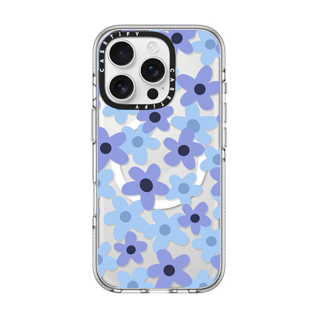 Marta Olga Klara x CASETiFY iPhone 16 Pro ケース クリア クリア ケース MagSafe対応 sixties retro blue floral on clear background