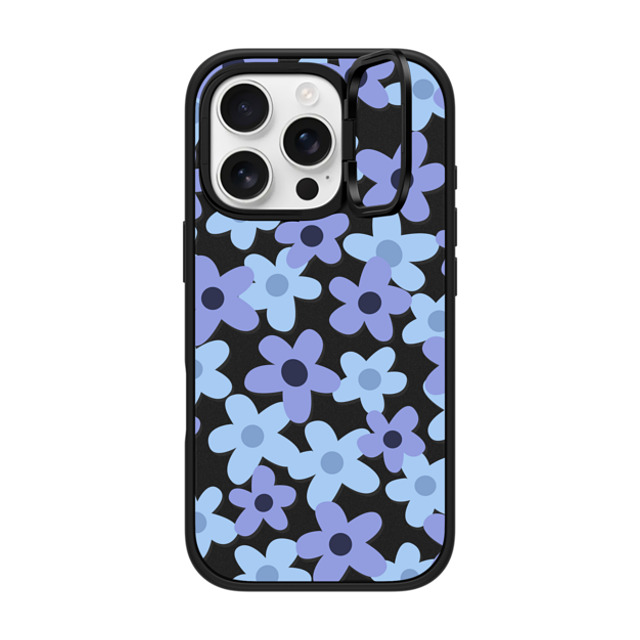 Marta Olga Klara x CASETiFY iPhone 16 Pro ケース マットブラック インパクトリングスタンドケース MagSafe対応 sixties retro blue floral on clear background