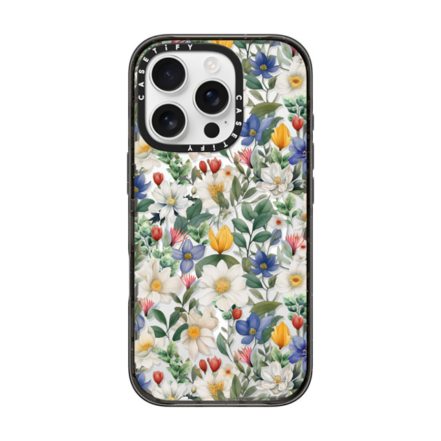 Marta Olga Klara x CASETiFY iPhone 16 Pro ケース ブラック インパクトケース MagSafe対応 watercolour floral pattern