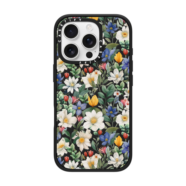 Marta Olga Klara x CASETiFY iPhone 16 Pro ケース マットブラック インパクトケース MagSafe対応 watercolour floral pattern