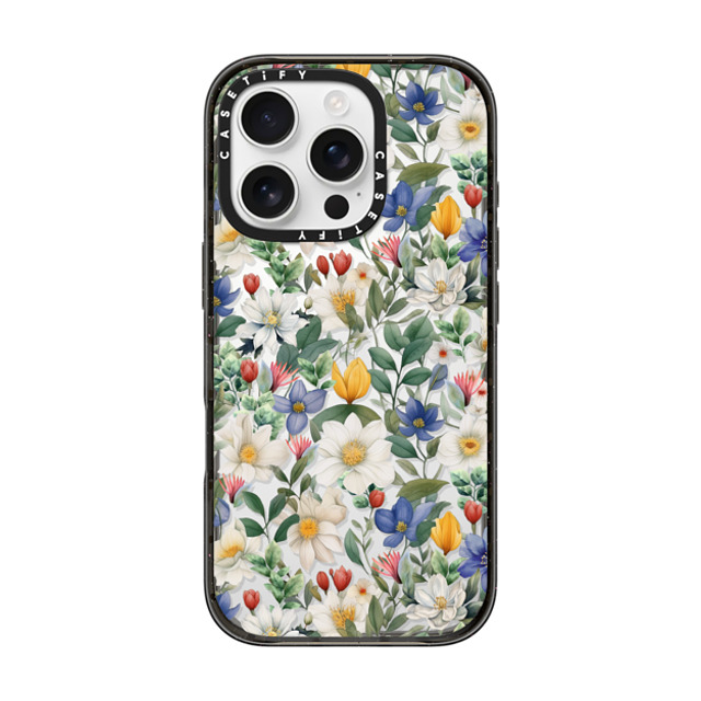 Marta Olga Klara x CASETiFY iPhone 16 Pro ケース ブラック インパクトケース watercolour floral pattern