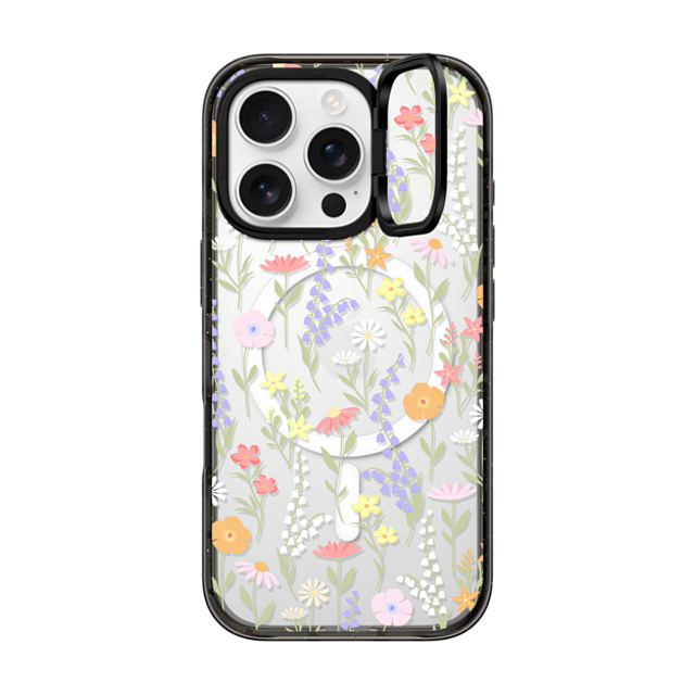 Marta Olga Klara x CASETiFY iPhone 16 Pro ケース ブラック インパクトリングスタンドケース MagSafe対応 cute little floral / pastel flowers pattern