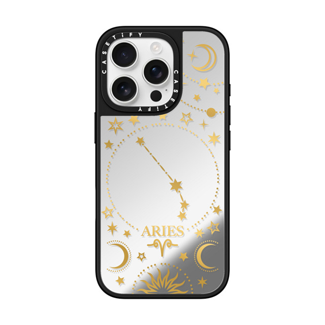 Marta Olga Klara x CASETiFY iPhone 16 Pro ケース Silver on Black ミラーケース MagSafe対応 zodiac star sign Aries