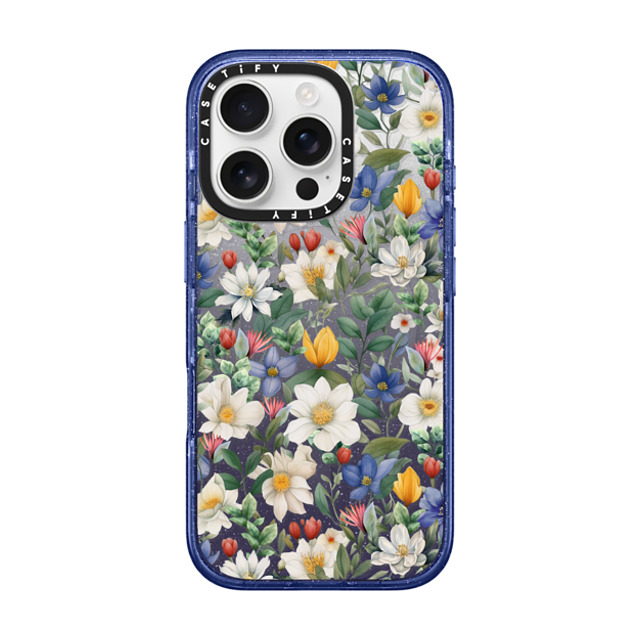 Marta Olga Klara x CASETiFY iPhone 16 Pro Case Glitter Indigo Impact Case MagSafe Compatible watercolour floral pattern Marta Olga Klara x CASETiFY iPhone 16 Pro Case Glitter Indigo Impact Case MagSafe Compatible watercolour floral pattern