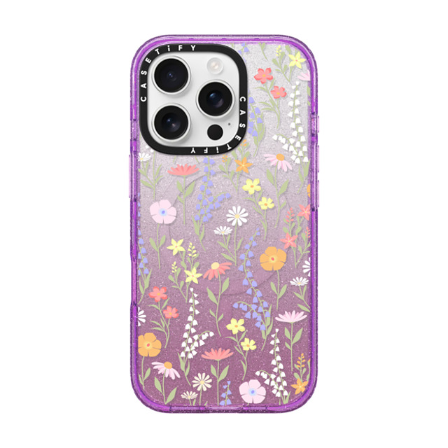 Marta Olga Klara x CASETiFY iPhone 16 Pro Case Glitter Purple Impact Case MagSafe Compatible cute little floral / pastel flowers pattern Marta Olga Klara x CASETiFY iPhone 16 Pro Case Glitter Purple Impact Case MagSafe Compatible cute little floral / pastel flowers pattern