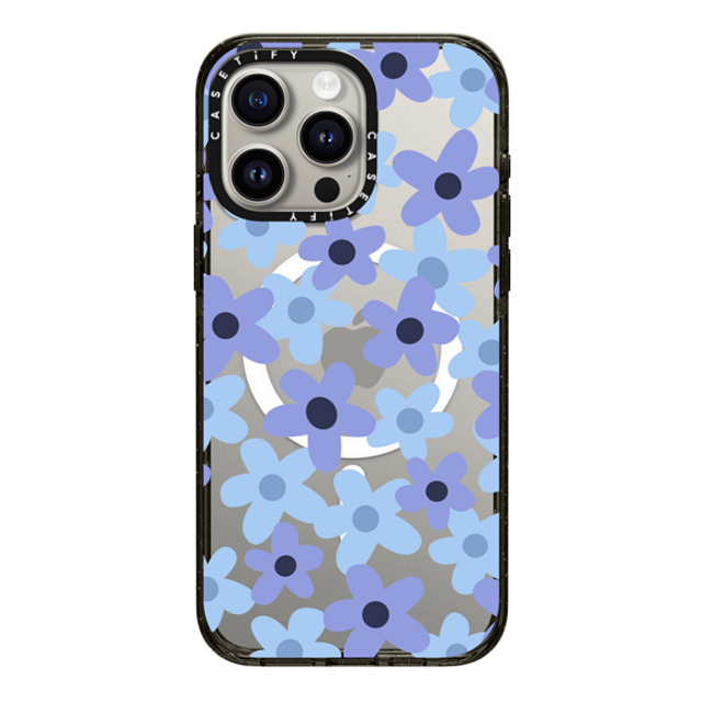 Marta Olga Klara x CASETiFY iPhone 15 Pro Max ケース ブラック インパクトケース MagSafe対応 sixties retro blue floral on clear background