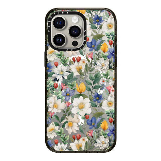 Marta Olga Klara x CASETiFY iPhone 15 Pro Max ケース ブラック インパクトケース MagSafe対応 watercolour floral pattern