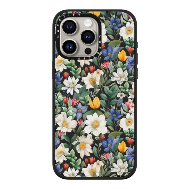 Marta Olga Klara x CASETiFY iPhone 15 Pro Max ケース マットブラック インパクトケース MagSafe対応 watercolour floral pattern