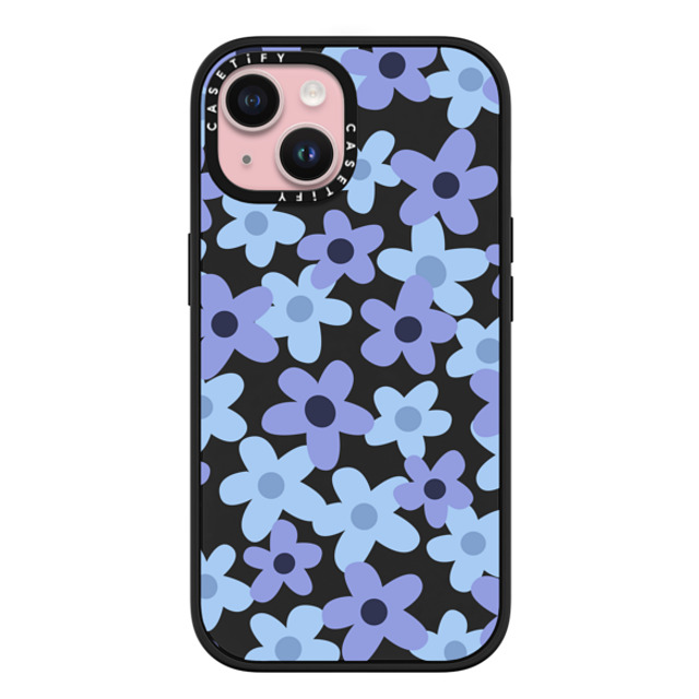 Marta Olga Klara x CASETiFY iPhone 15 ケース マットブラック インパクトケース MagSafe対応 sixties retro blue floral on clear background