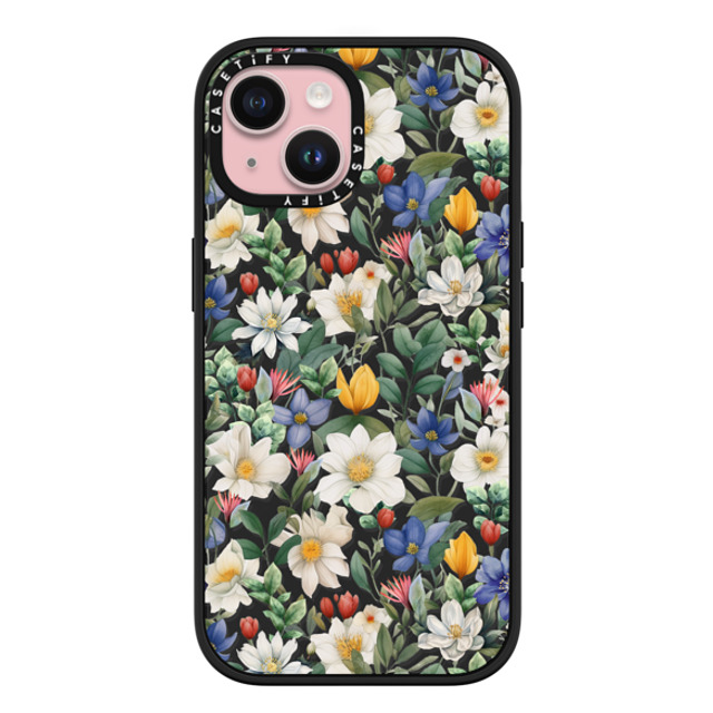 Marta Olga Klara x CASETiFY iPhone 15 ケース マットブラック インパクトケース MagSafe対応 watercolour floral pattern