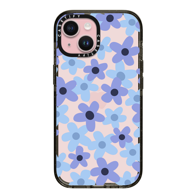 Marta Olga Klara x CASETiFY iPhone 15 ケース ブラック インパクトケース sixties retro blue floral on clear background