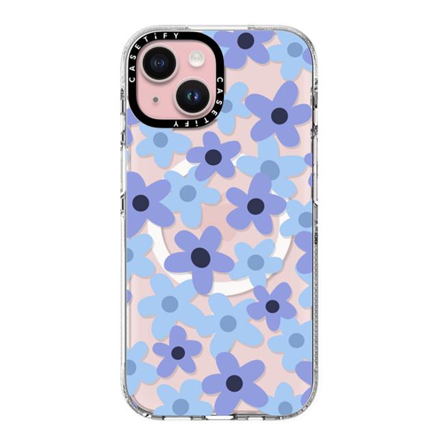 Marta Olga Klara x CASETiFY iPhone 15 ケース クリア クリア ケース MagSafe対応 sixties retro blue floral on clear background