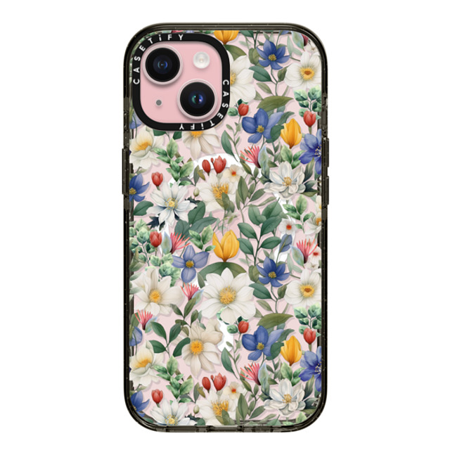 Marta Olga Klara x CASETiFY iPhone 15 ケース ブラック インパクトケース MagSafe対応 watercolour floral pattern