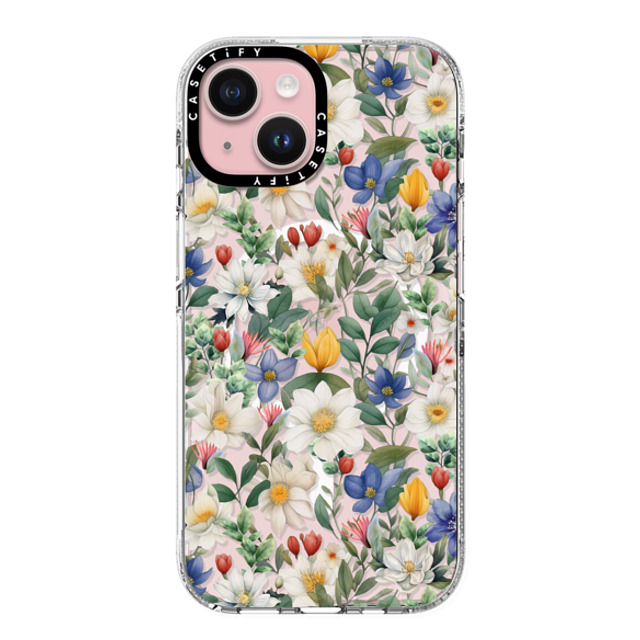 Marta Olga Klara x CASETiFY iPhone 15 ケース クリア クリア ケース MagSafe対応 watercolour floral pattern