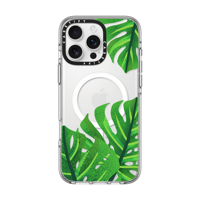 Marta Olga Klara x CASETiFY iPhone 16 Pro Max ケース クリア クリア ケース MagSafe対応 Big green monstera leaves illustration Father's Day Marta Olga Klara x CASETiFY iPhone 16 Pro Max ケース クリア クリア ケース MagSafe対応 Big green monstera leaves illustration Father's Day