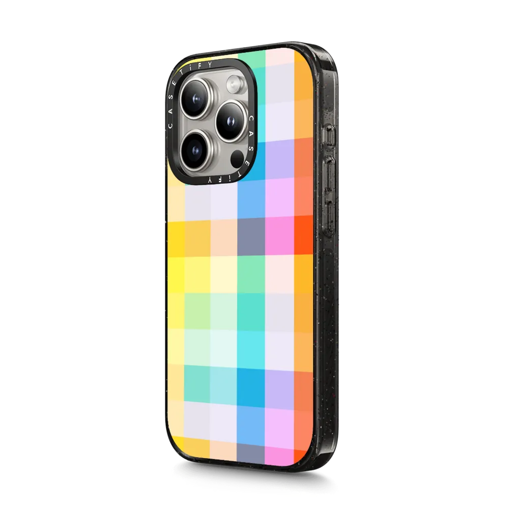 Impact iPhone 15 Pro Case - retro rainbow chequered