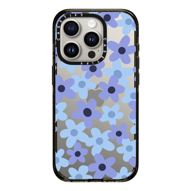 Marta Olga Klara x CASETiFY iPhone 15 Pro ケース ブラック インパクトケース sixties retro blue floral on clear background