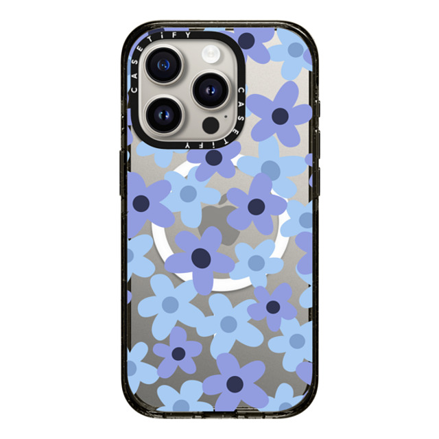 Marta Olga Klara x CASETiFY iPhone 15 Pro ケース ブラック インパクトケース MagSafe対応 sixties retro blue floral on clear background