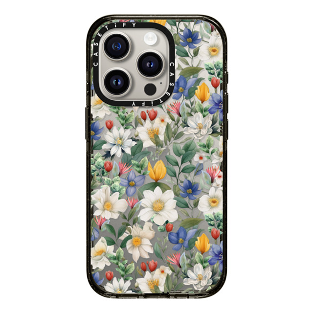 Marta Olga Klara x CASETiFY iPhone 15 Pro ケース ブラック インパクトケース watercolour floral pattern