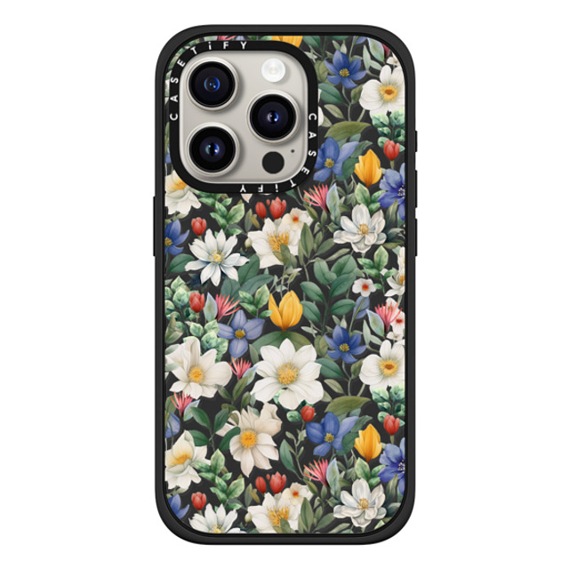 Marta Olga Klara x CASETiFY iPhone 15 Pro ケース マットブラック インパクトケース MagSafe対応 watercolour floral pattern