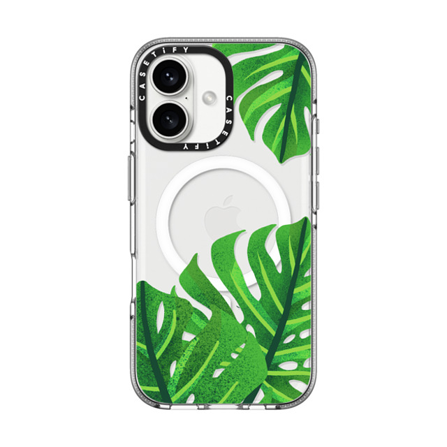 Marta Olga Klara x CASETiFY iPhone 16 ケース クリア クリア ケース MagSafe対応 Big green monstera leaves illustration Marta Olga Klara x CASETiFY iPhone 16 ケース クリア クリア ケース MagSafe対応 Big green monstera leaves illustration