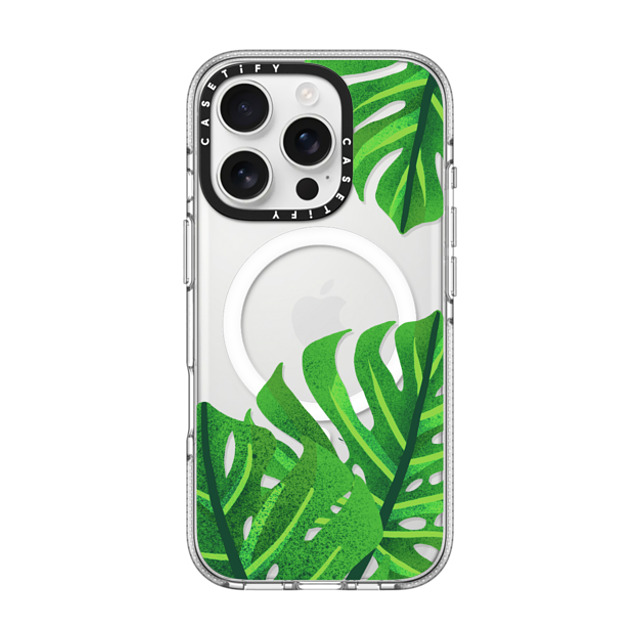 Marta Olga Klara x CASETiFY iPhone 16 Pro ケース クリア クリア ケース MagSafe対応 Big green monstera leaves illustration Mother's Day Marta Olga Klara x CASETiFY iPhone 16 Pro ケース クリア クリア ケース MagSafe対応 Big green monstera leaves illustration Mother's Day