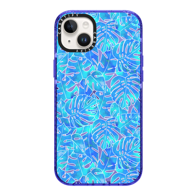 Marta Olga Klara x CASETiFY iPhone 14 Plus ケース Peri Purple インパクトケース Blue green monstera tropical leaves pattern on clear background Mother's Day Marta Olga Klara x CASETiFY iPhone 14 Plus ケース Peri Purple インパクトケース Blue green monstera tropical leaves pattern on clear background Mother's Day