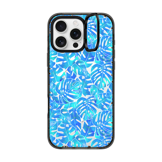 Marta Olga Klara x CASETiFY iPhone 16 Pro Max Case Black インパクトリングスタンドケース MagSafe対応 Blue green monstera tropical leaves pattern on clear background Back to School Marta Olga Klara x CASETiFY iPhone 16 Pro Max Case Black インパクトリングスタンドケース MagSafe対応 Blue green monstera tropical leaves pattern on clear background Back to School