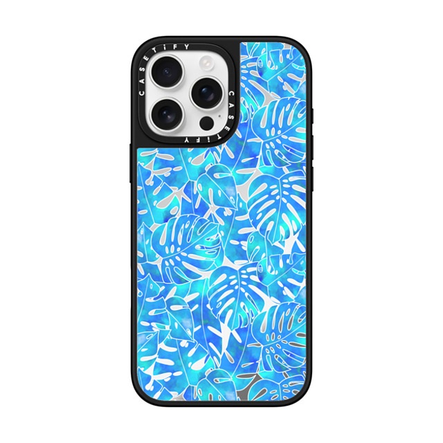 Marta Olga Klara x CASETiFY iPhone 16 Pro Max Case Silver on Black ミラーケース MagSafe対応 Blue green monstera tropical leaves pattern on clear background Back to School Marta Olga Klara x CASETiFY iPhone 16 Pro Max Case Silver on Black ミラーケース MagSafe対応 Blue green monstera tropical leaves pattern on clear background Back to School