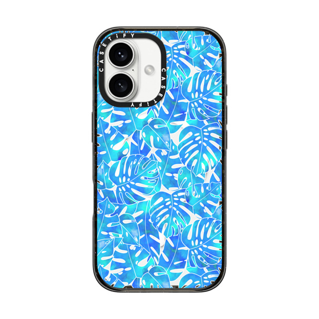 Marta Olga Klara x CASETiFY iPhone 16 Case Black Impact Case MagSafe Compatible Blue green monstera tropical leaves pattern on clear background Back to School Marta Olga Klara x CASETiFY iPhone 16 Case Black Impact Case MagSafe Compatible Blue green monstera tropical leaves pattern on clear background Back to School