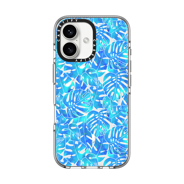 Marta Olga Klara x CASETiFY iPhone 16 Case クリア クリア ケース MagSafe対応 Blue green monstera tropical leaves pattern on clear background Back to School Marta Olga Klara x CASETiFY iPhone 16 Case クリア クリア ケース MagSafe対応 Blue green monstera tropical leaves pattern on clear background Back to School