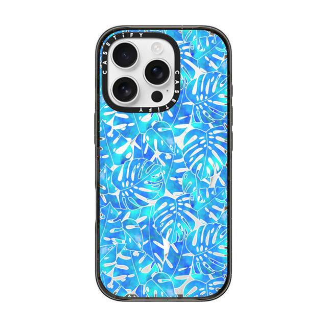 Marta Olga Klara x CASETiFY iPhone 16 Pro Case Black Impact Case MagSafe Compatible Blue green monstera tropical leaves pattern on clear background Back to School Marta Olga Klara x CASETiFY iPhone 16 Pro Case Black Impact Case MagSafe Compatible Blue green monstera tropical leaves pattern on clear background Back to School