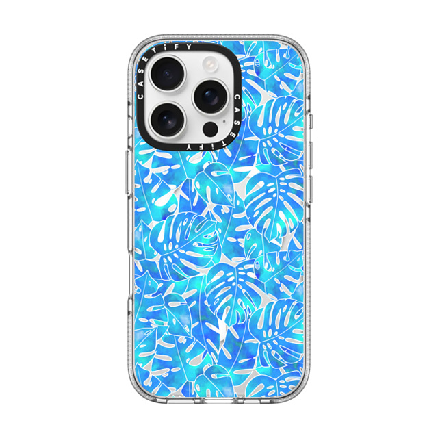 Marta Olga Klara x CASETiFY iPhone 16 Pro Case クリア クリア ケース MagSafe対応 Blue green monstera tropical leaves pattern on clear background Back to School Marta Olga Klara x CASETiFY iPhone 16 Pro Case クリア クリア ケース MagSafe対応 Blue green monstera tropical leaves pattern on clear background Back to School